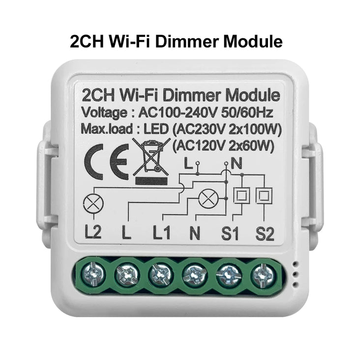 GIRIER Tuya Wifi Smart Dimmer Light Switch Module Support 2 Way Control Dimmable Switch 1 2 Gang Works with Alexa Google Home