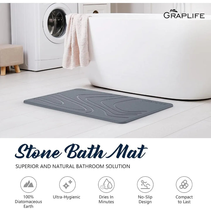 Stone Bath Mat, Diatomaceous Earth Shower Mat, Non-Slip Super Absorbent Quick Drying Bathroom Floor Mat, Natural, Easy to Clean