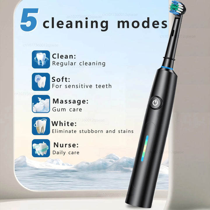 Electric Toothbrush Intelligent 5 Modes Cleaning Teeth Brush Waterproof Rotary Electric Toothbrush with 8 Brush Head