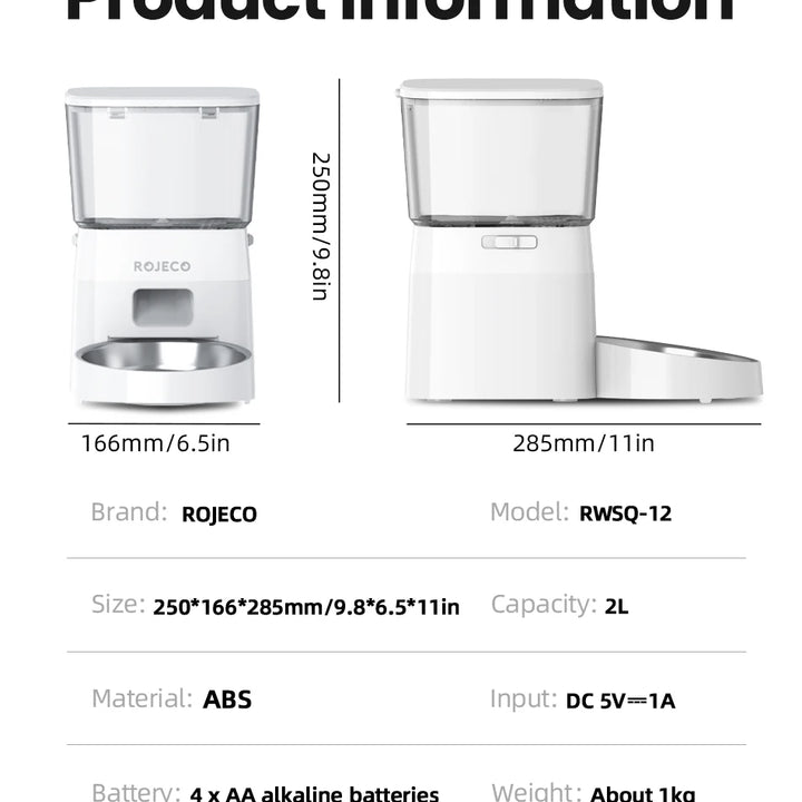 ROJECO Dog Feeder Automatic Smart Pet Food Dispenser for Pets Dog Kibble Dispenser With WIFI Remote Control Dog Feeding Supplies