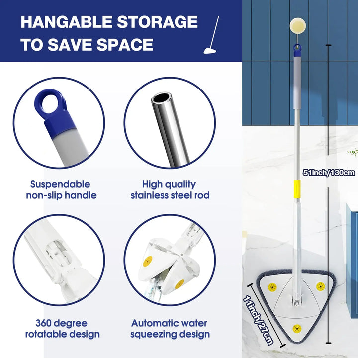Rotatable Telescopic Triangle Mop 360° Spin Cleaning Mop Squeeze Wet And Dry Use Water Absorption For Home Floor Ceiling