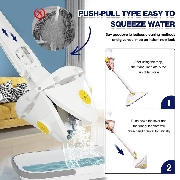 Rotatable Telescopic Triangle Mop 360° Spin Cleaning Mop Squeeze Wet And Dry Use Water Absorption For Home Floor Ceiling
