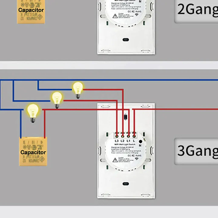 Tuya US WiFi Smart Wall Switch RF433 1/2/3/4 Gang No Neutral Wire Touch Sensor LED Light Switches Smart Home Alexa Google Home