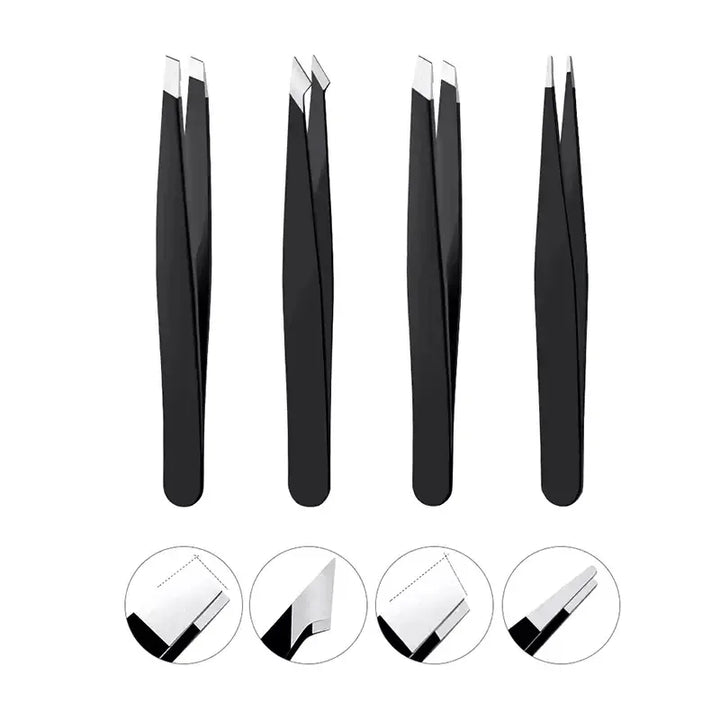 4 Pack Tweezers Set - Professional Stainless Steel Tweezers for Men and Women, Precision Eyebrow Tweezers for Facial Hair, Chin,