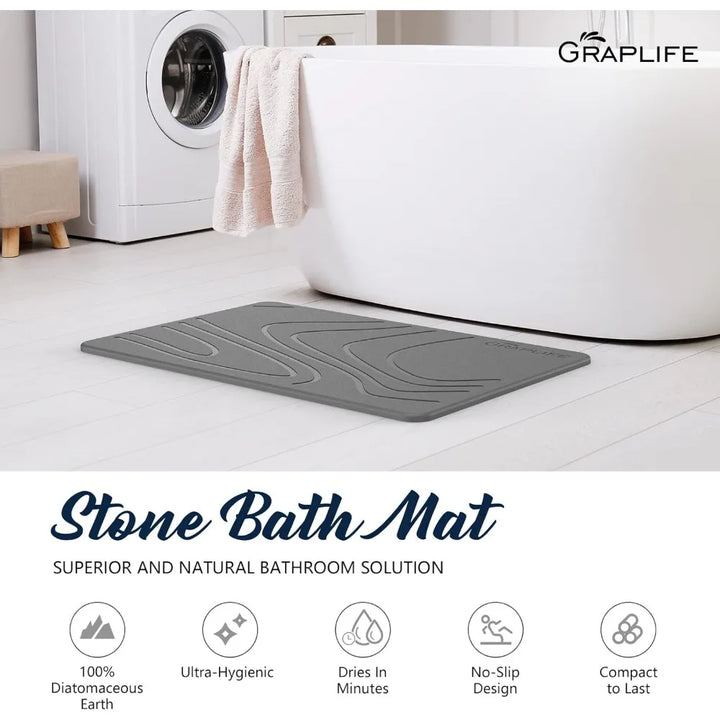 Stone Bath Mat, Diatomaceous Earth Shower Mat, Non-Slip Super Absorbent Quick Drying Bathroom Floor Mat, Natural, Easy to Clean