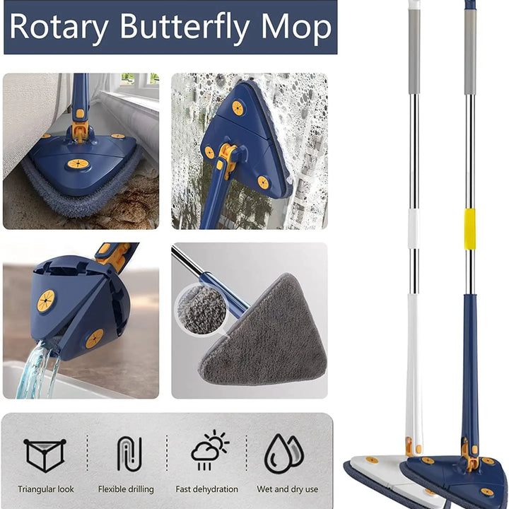 Rotatable Telescopic Triangle Mop 360° Spin Cleaning Mop Squeeze Wet And Dry Use Water Absorption For Home Floor Ceiling